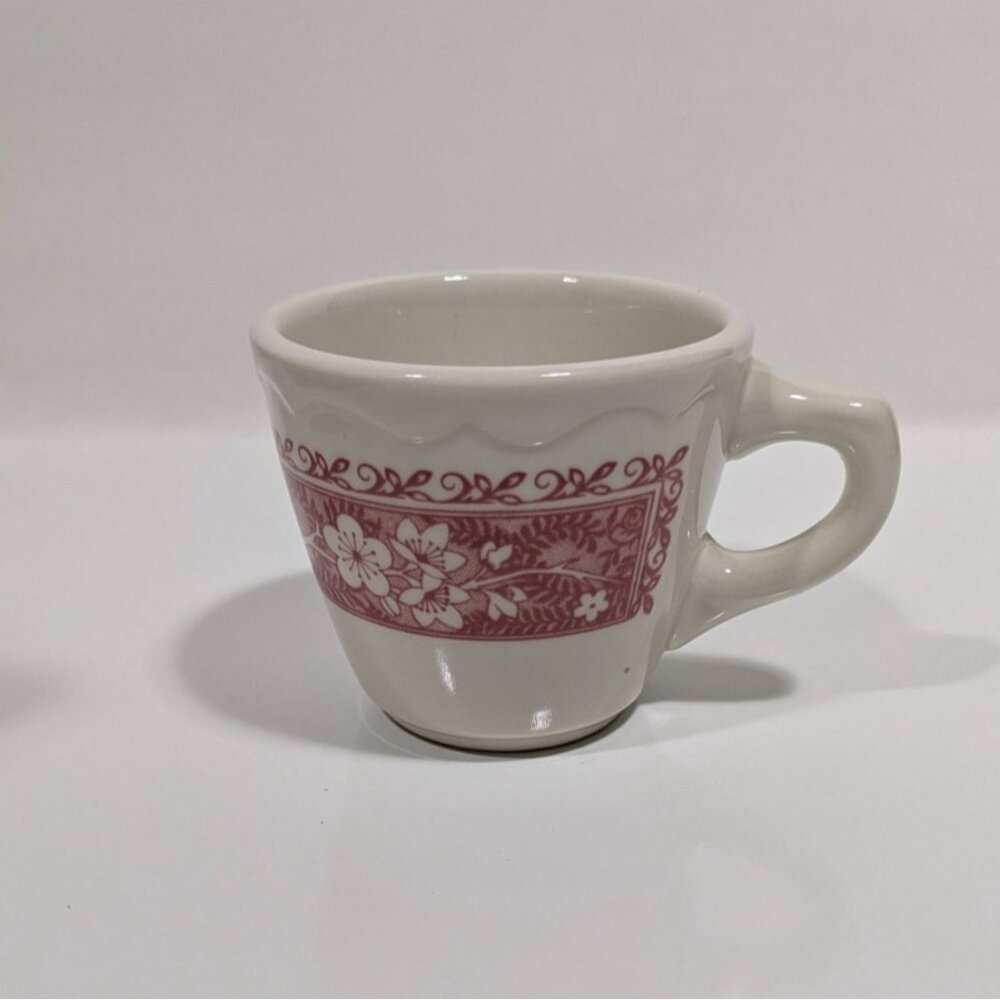 Syracuse China Strawberry Hill Ceramic Mug White With Red Floral Design Vintage